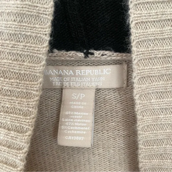 Banana Republic Open Front Cardigan Sweater Cream Black Small Merino Wool Blend - Picture 4 of 11